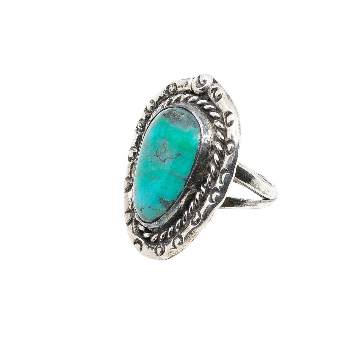 Vintage Navajo Ring With Greenish Turquoise Stone