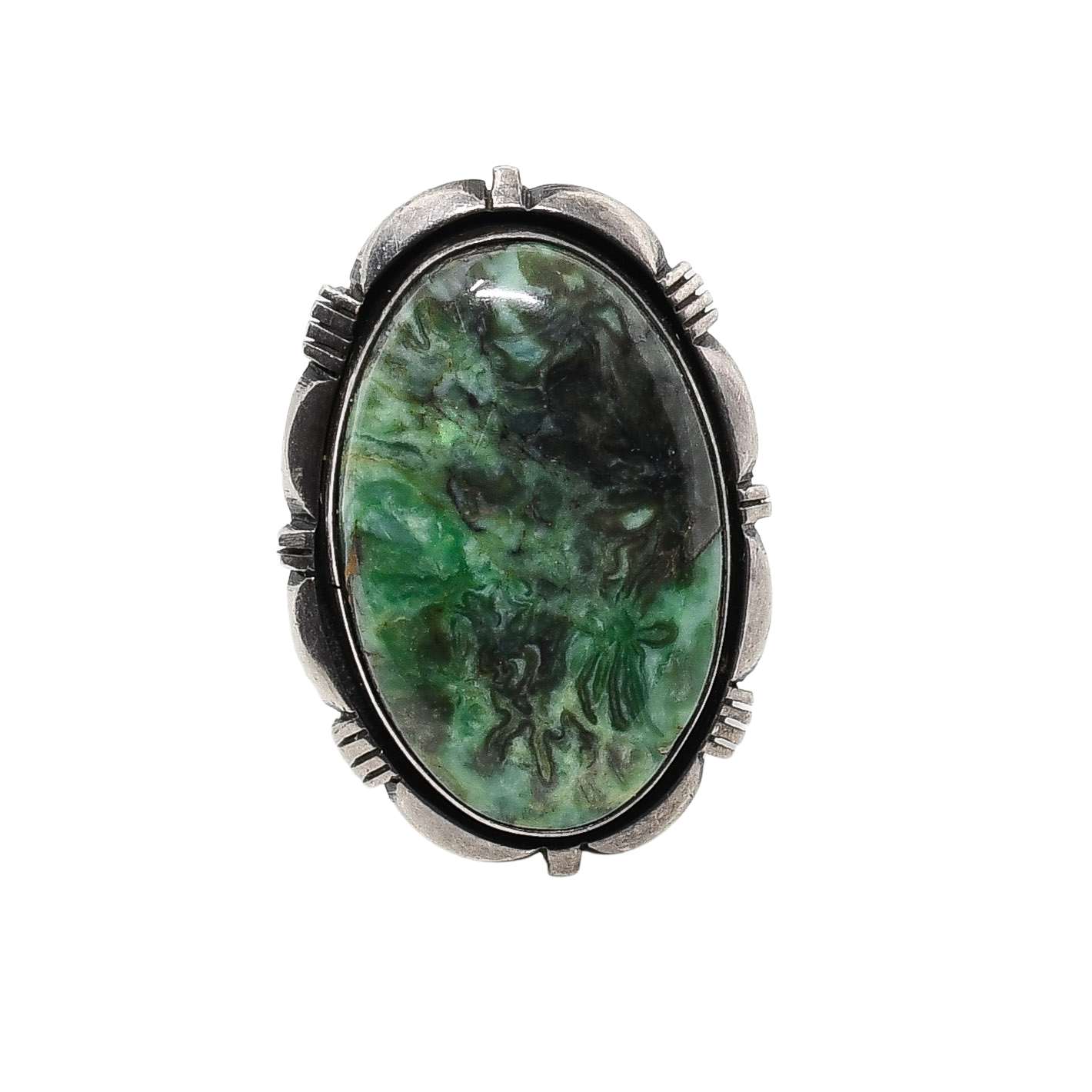 Vintage Navajo Silver Ring With Green Chalcedony Stone