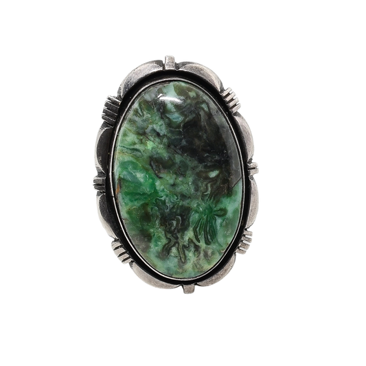 Vintage Navajo Silver Ring With Green Chalcedony Stone