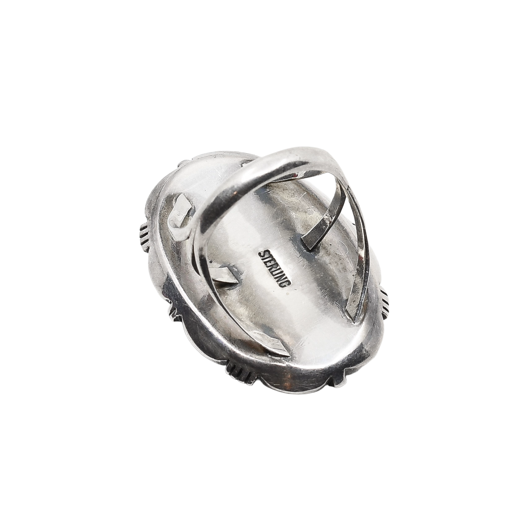 Vintage Navajo Silver Ring With Green Chalcedony Stone Signed