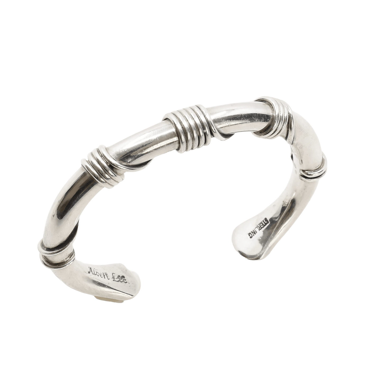 Albert Lee Navajo Silver Heavy Gauge Twisted Wire Guard Bracelet - Turquoise & Tufa