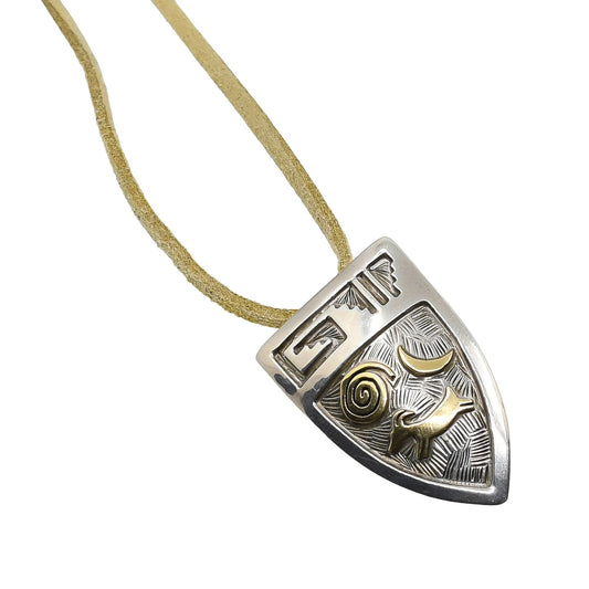 Arland Ben Pendant of Silver with 14k Petroglyph Designs - Turquoise & Tufa