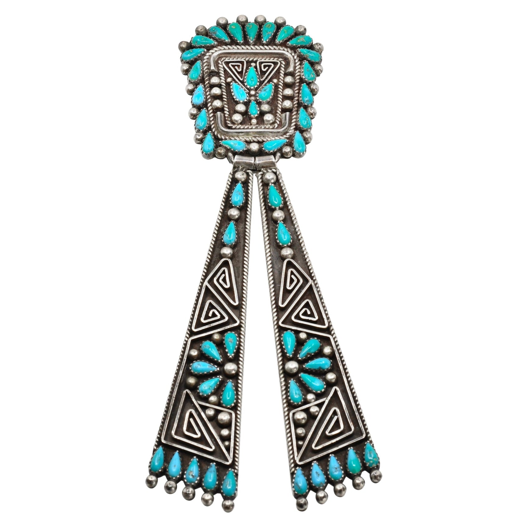 Billy And Betty Betoney Navajo Neck Tie of Turquoise & Silver - Turquoise & Tufa