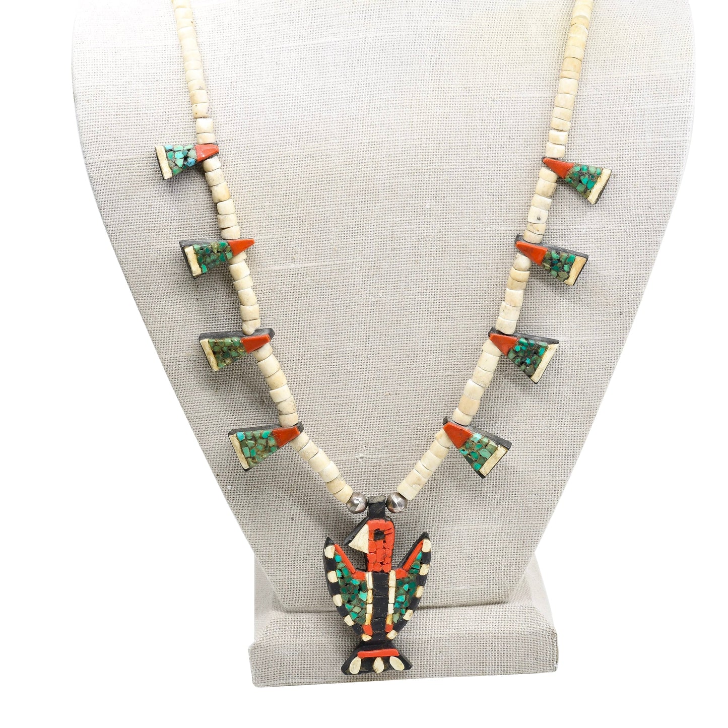 Depression Era Thunderbird Necklace From Santo Domingo Pueblo - Turquoise & Tufa