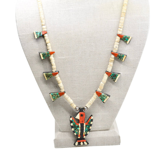 Depression Era Thunderbird Necklace From Santo Domingo Pueblo - Turquoise & Tufa