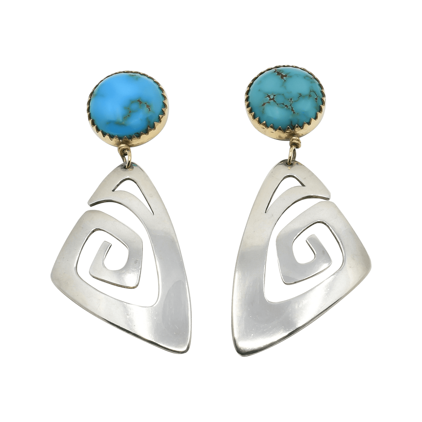 Duane Maktima Earrings of Turquoise Silver and Gold - Turquoise & Tufa