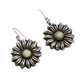 Early Mexican Silver Flower Earrings With Yellow Green Calcite Stone - Turquoise & Tufa