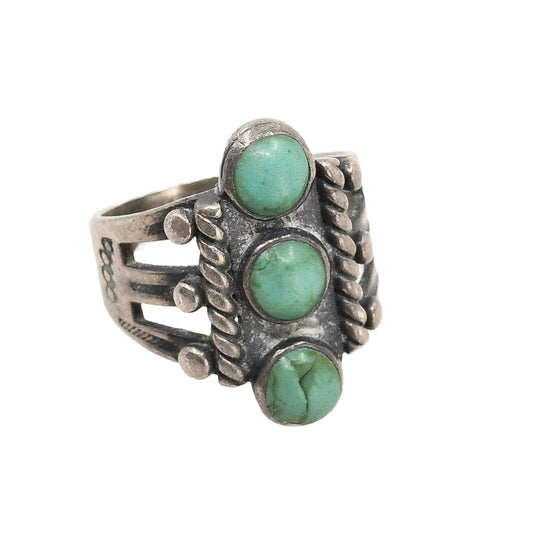 Early Navajo or Pueblo Ring Set With Pale Green Stones - Turquoise & Tufa