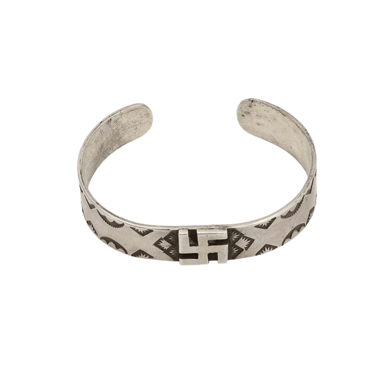 Early Navajo Silver Curio Bracelet With Whirling Log - Turquoise & Tufa