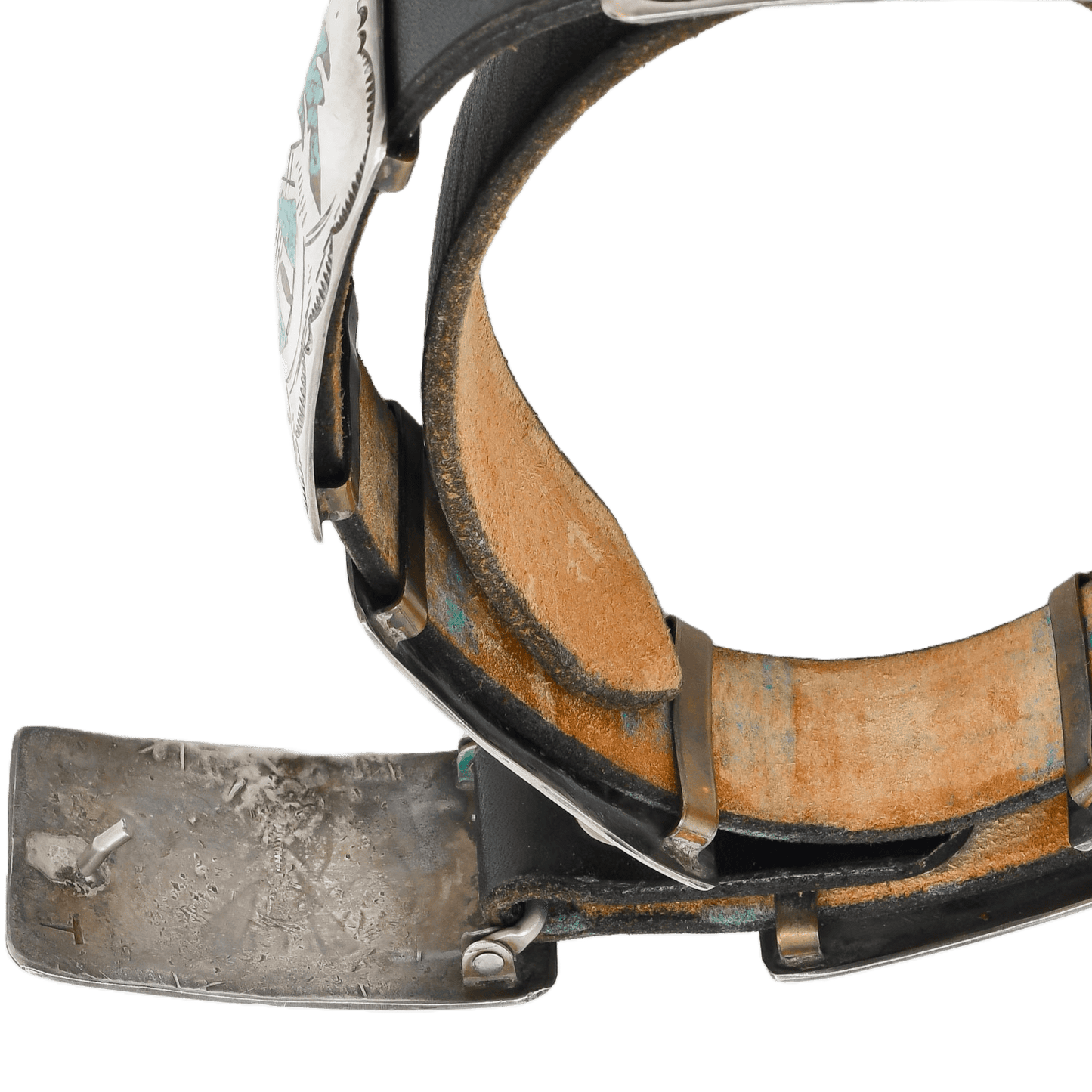Early Tommy Singer Belt With Chip Inlay Waterbirds - Turquoise & Tufa