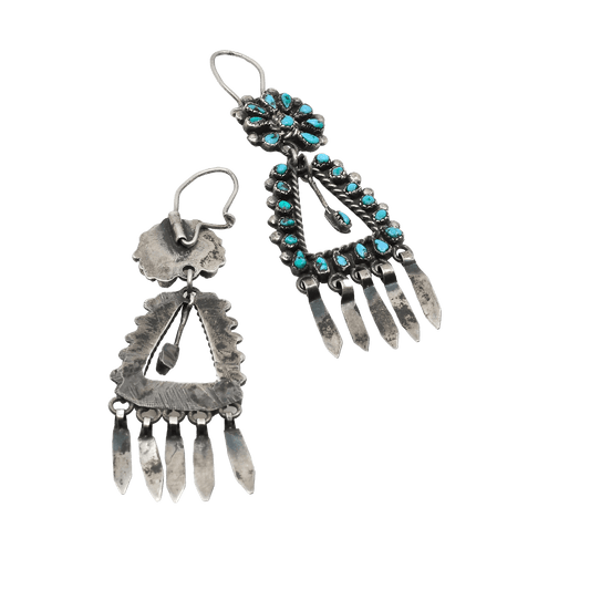 Exquisite Old Zuni Turquoise Dangle Earrings - Turquoise & Tufa