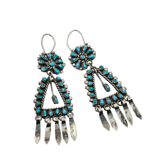 Exquisite Old Zuni Turquoise Dangle Earrings - Turquoise & Tufa