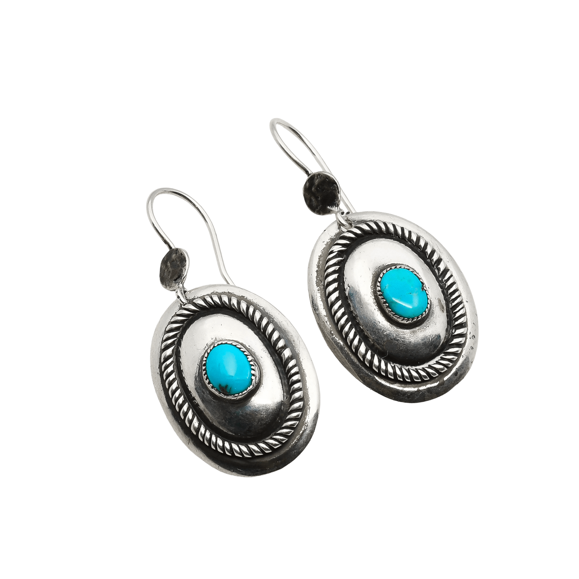 Frank Patania Sr. Earrings of Turquoise and Silver - Turquoise & Tufa