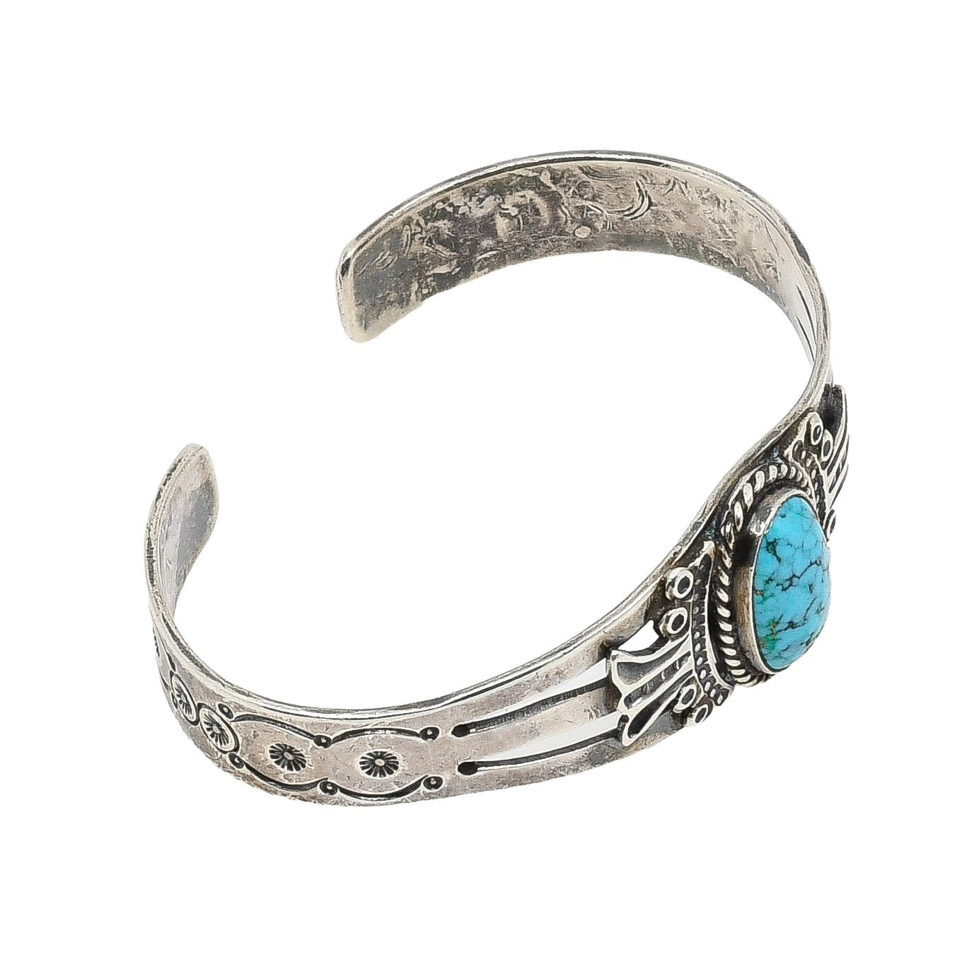 Fred Peshlakai Bracelet Of Silver and Lone Mountain Turquoise - Turquoise & Tufa