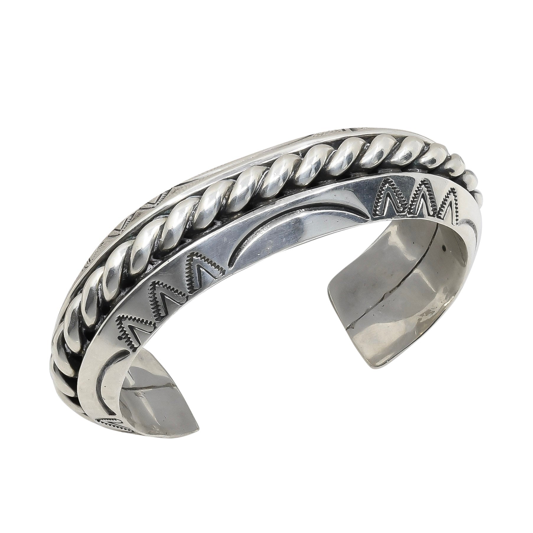 Heavy Gauge Navajo Silver Bracelet By Albert Lee – Turquoise & Tufa