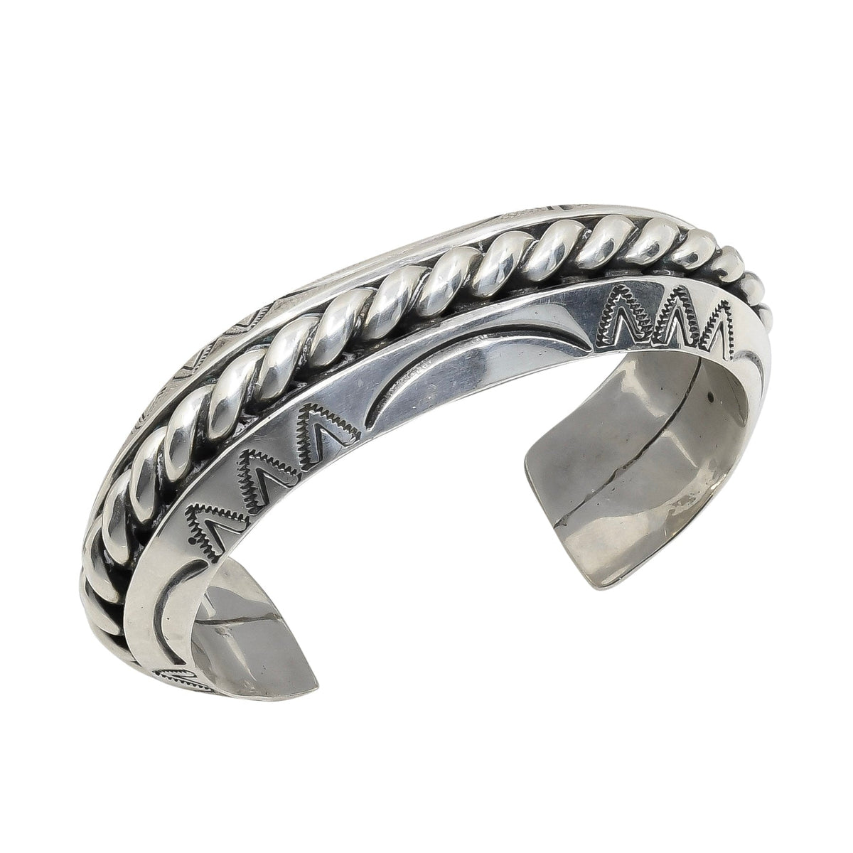 Heavy Gauge Navajo Silver Bracelet By Albert Lee – Turquoise & Tufa