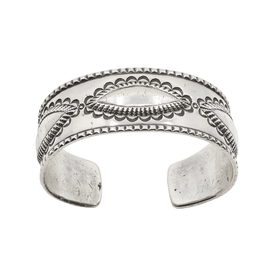 Heavy Navajo Coin Silver Repousse Bracelet by Perry Shorty - Turquoise & Tufa