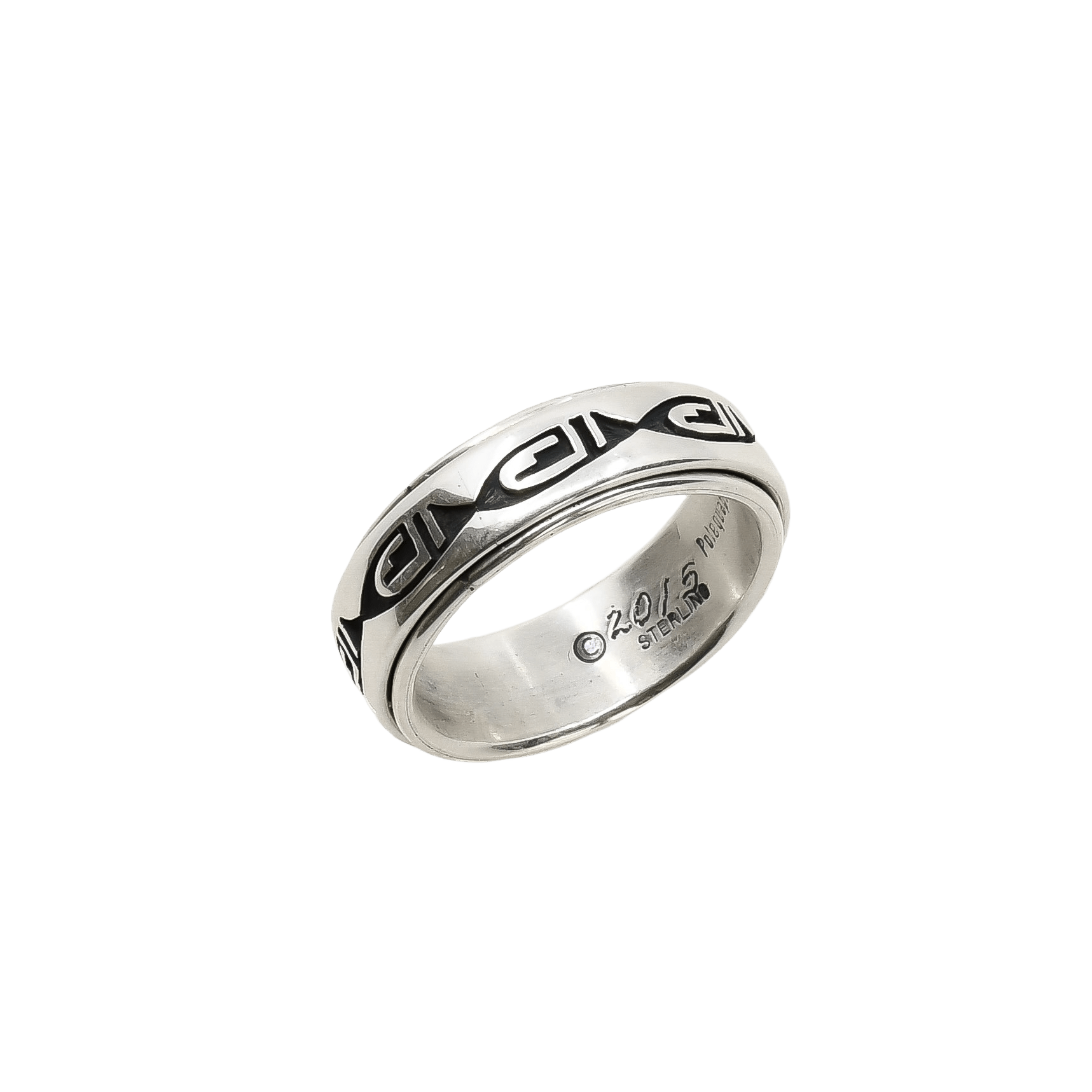 Hopi Overlay Silver Spinner Ring - Turquoise & Tufa