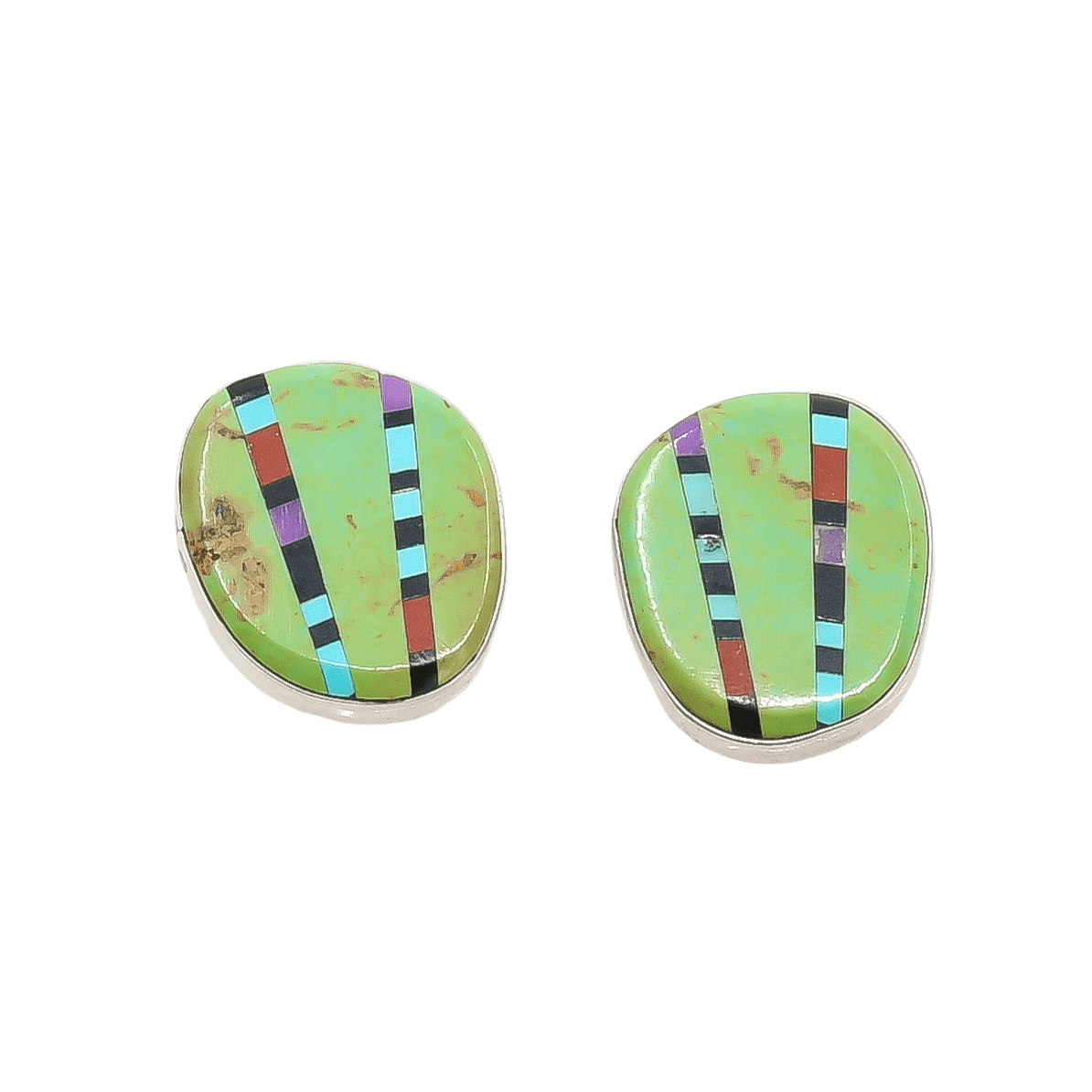 Inlay Earrings By Ronald And Petra Chavez - Turquoise & Tufa