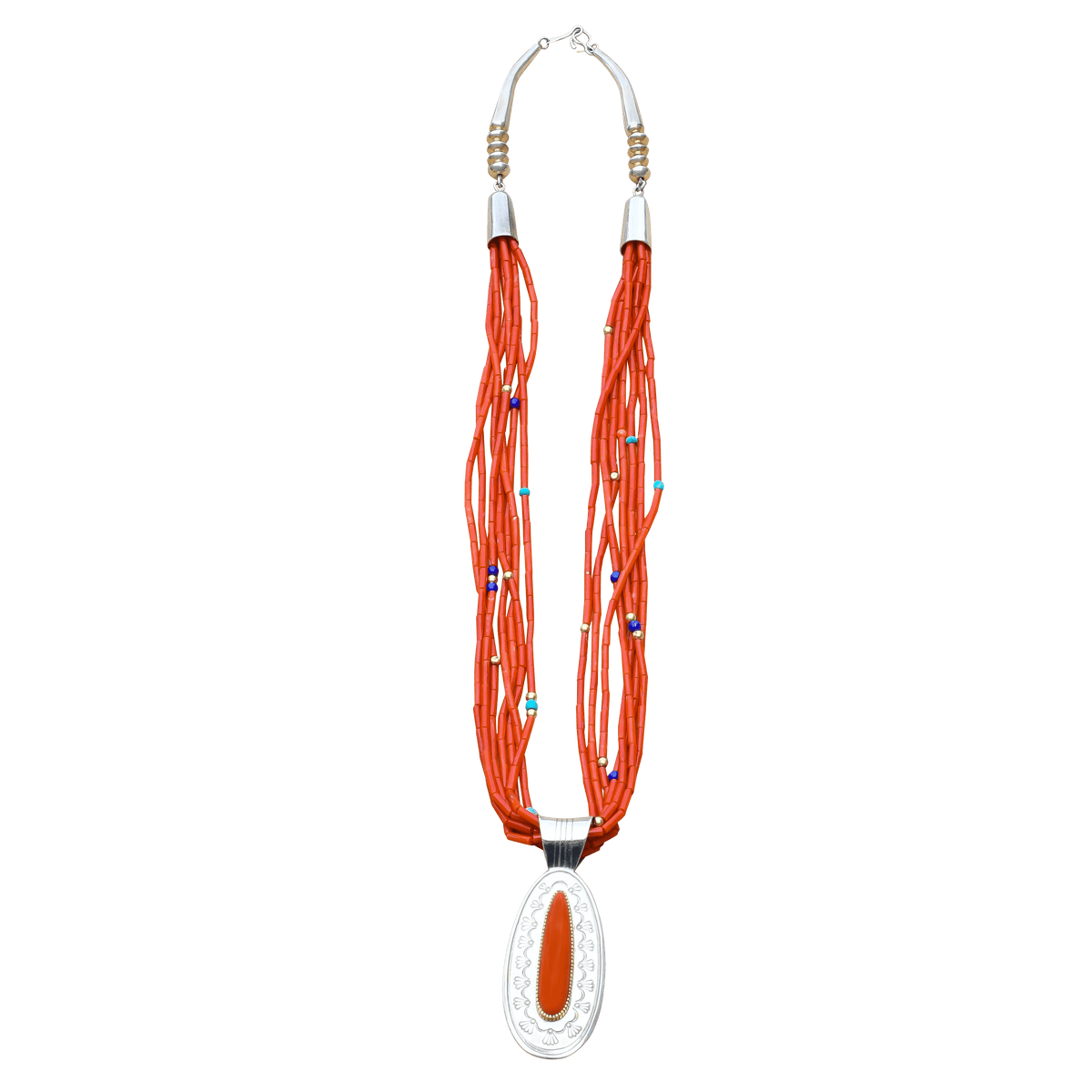 Jake And Irene Livingston Necklace of Coral And Multi-Stone Beads - Turquoise & Tufa