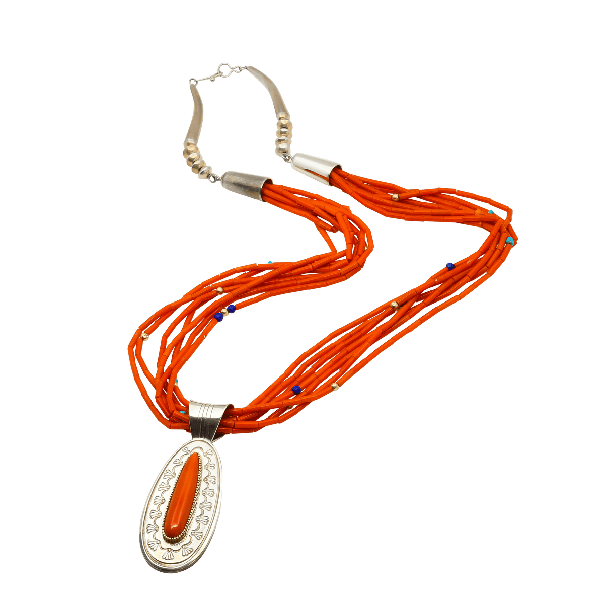Jake And Irene Livingston Necklace of Coral And Multi-Stone Beads - Turquoise & Tufa