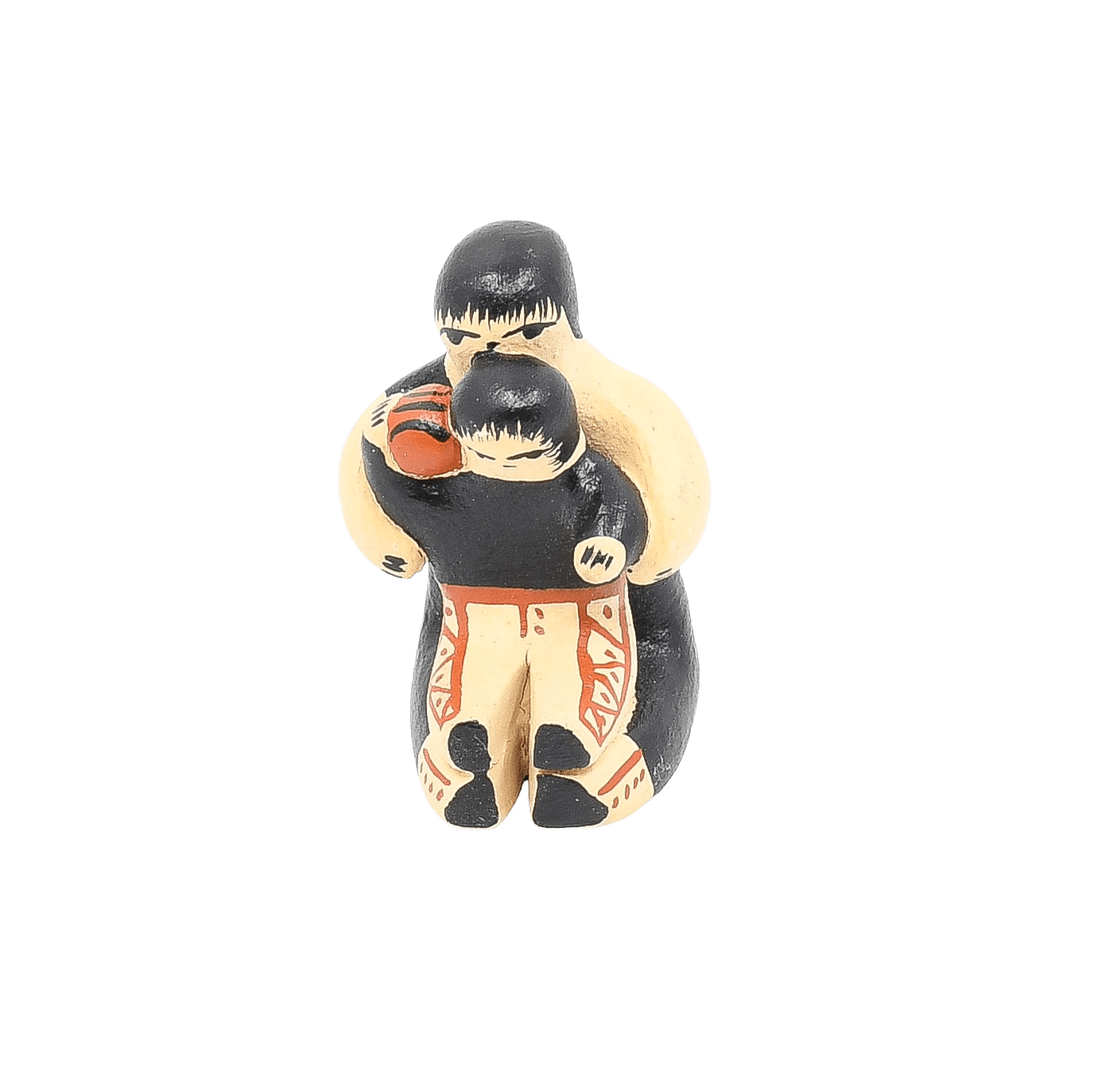 Jemez Pueblo Storyteller Miniature Boy With Basketball - Turquoise & Tufa