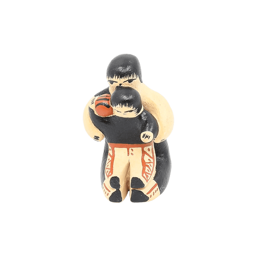 Jemez Pueblo Storyteller Miniature Boy With Basketball - Turquoise & Tufa