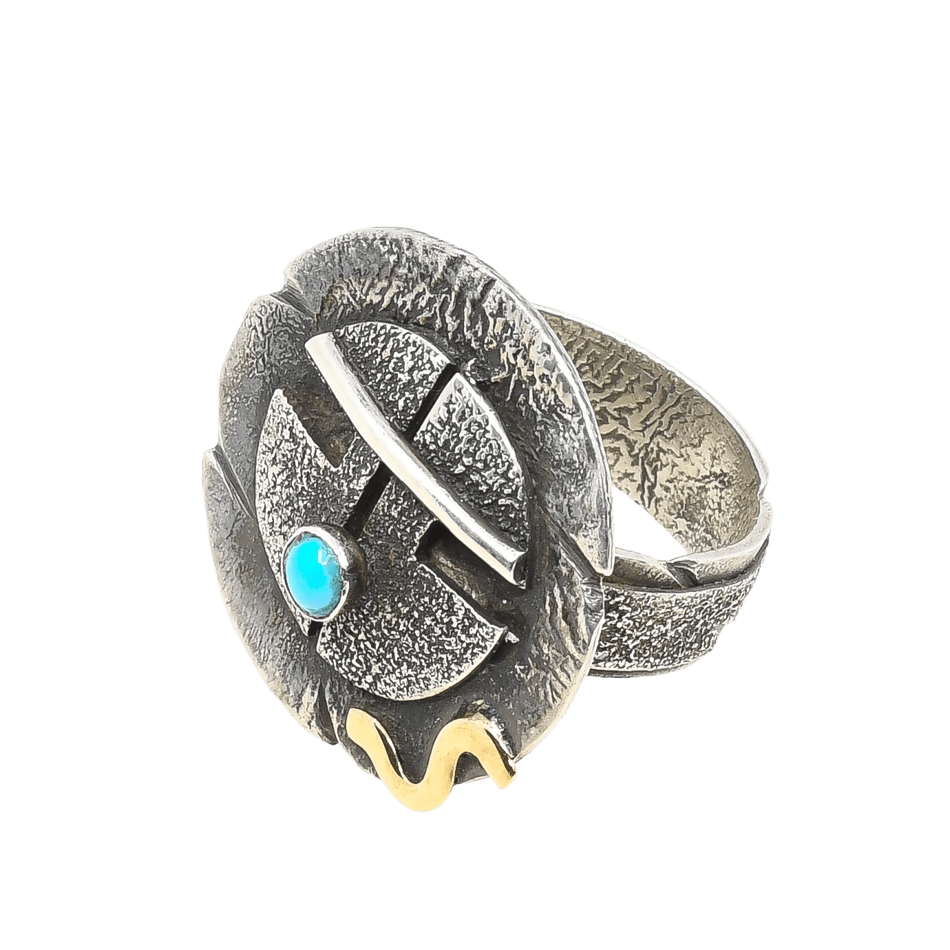 Jolene Eustace Ring of Katsina With Turquoise and 14K Gold - Turquoise & Tufa