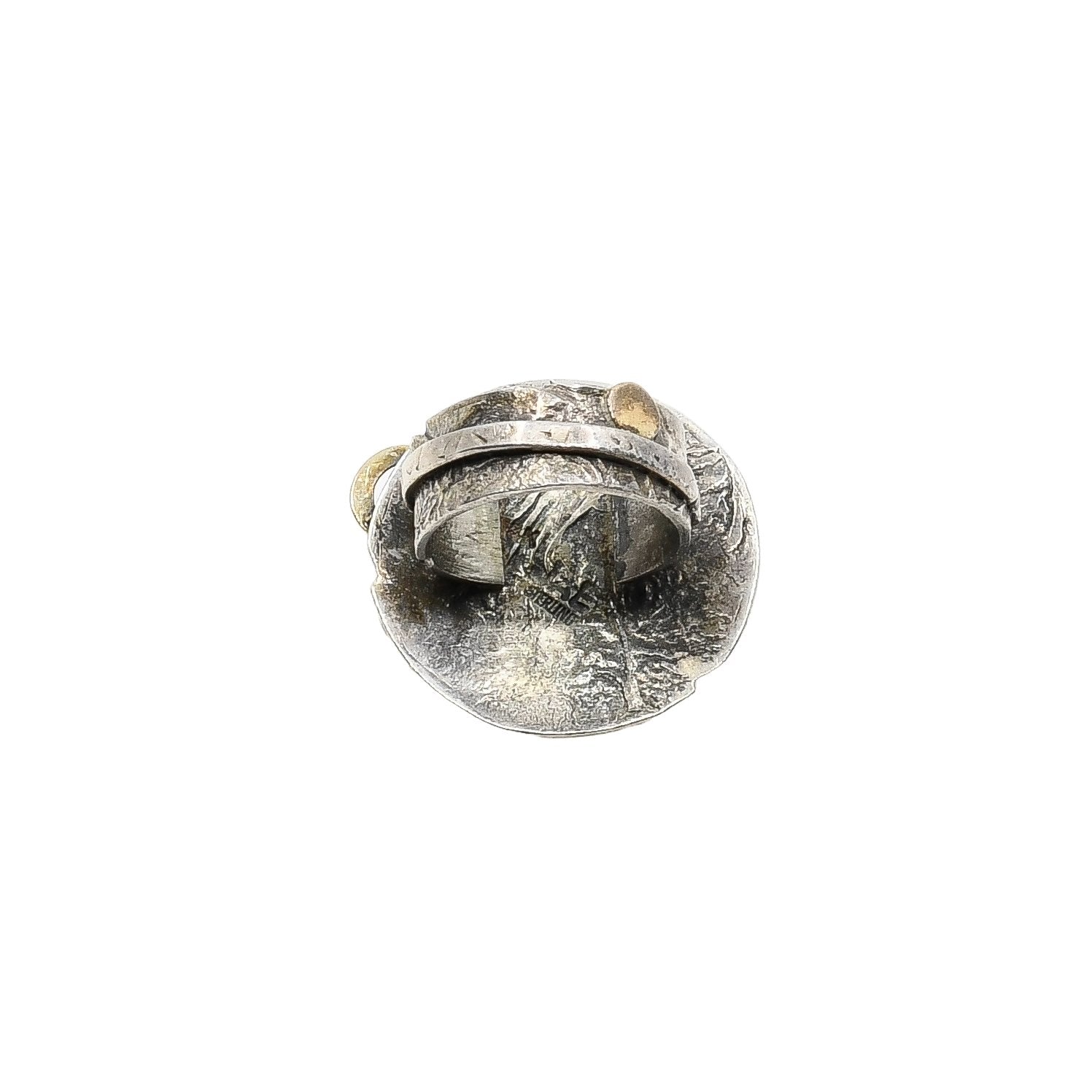 Jolene Eustace Ring of Silver Katsina Face With Coral - Turquoise & Tufa