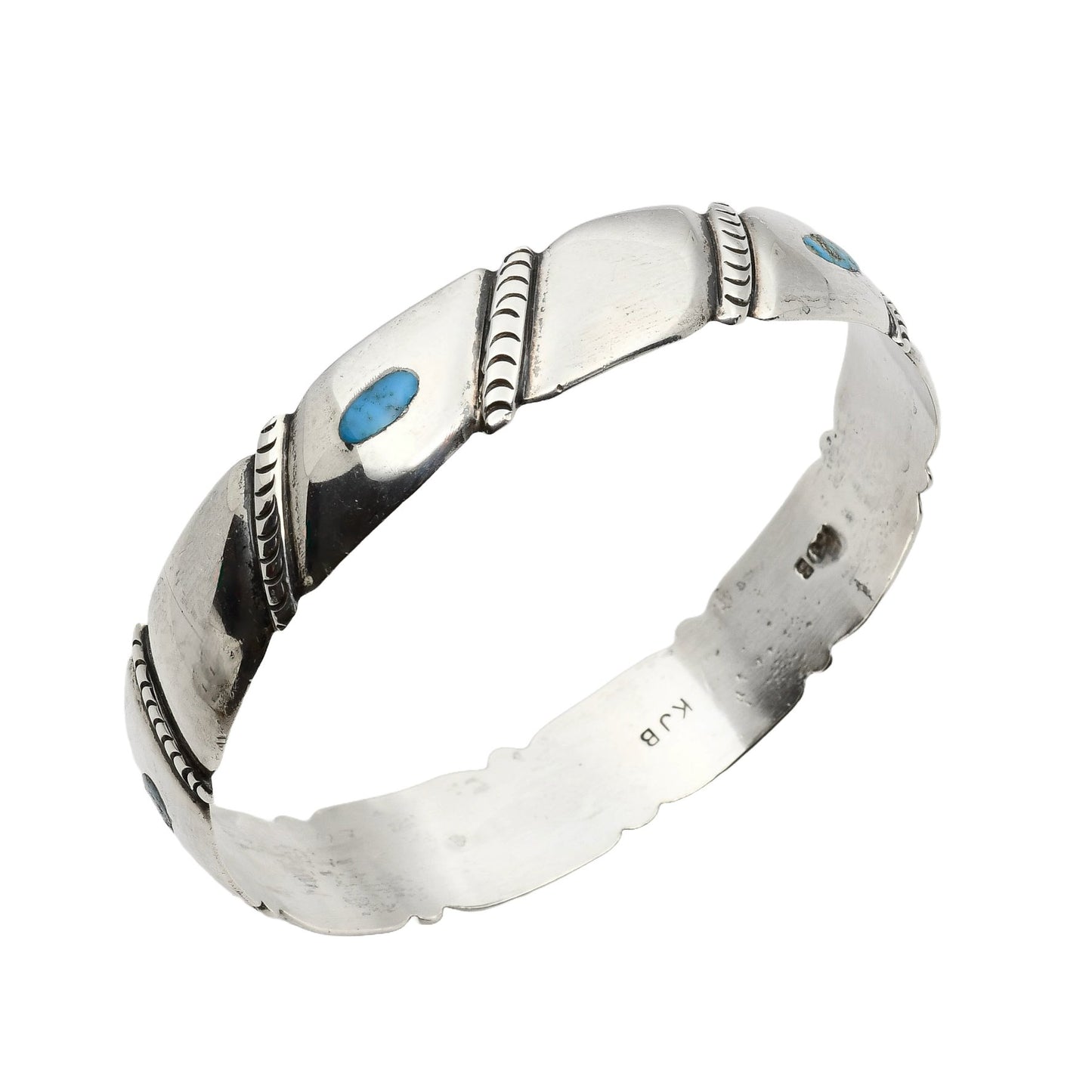 Kee Joe Benally Bangle Bracelet of Silver and Turquoise - Turquoise & Tufa