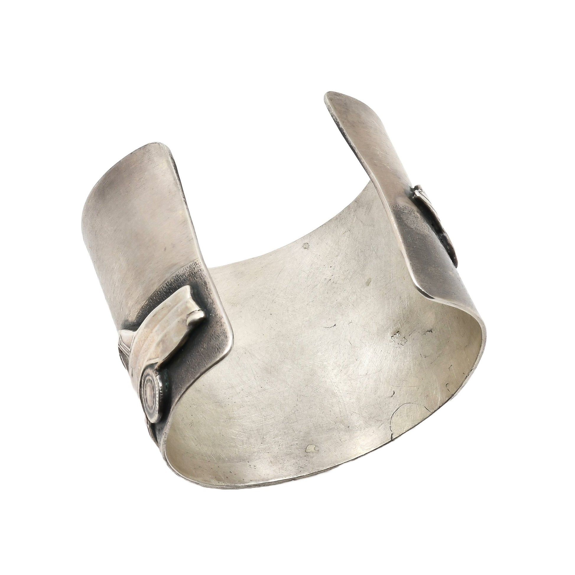 Keri Ataumbi Wide Silver Cuff Bracelet of Sculpted Silver Vintage Cars - Turquoise & Tufa