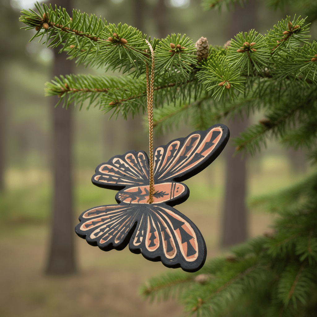 Large Handmade Butterfly Pottery Ornament From Jemez Pueblo - Turquoise & Tufa