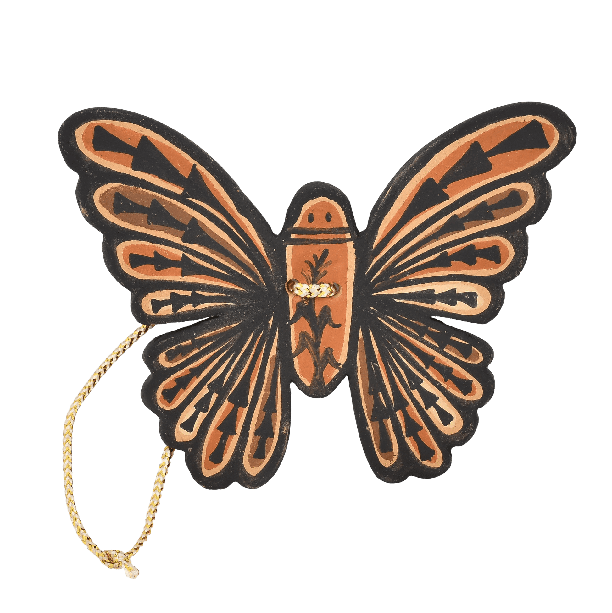 Large Handmade Butterfly Pottery Ornament From Jemez Pueblo - Turquoise & Tufa