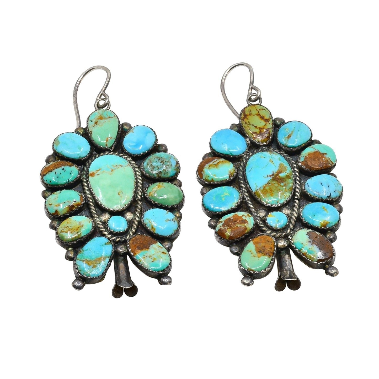 Large Vintage Navajo Turquoise Cluster Earrings - Turquoise & Tufa