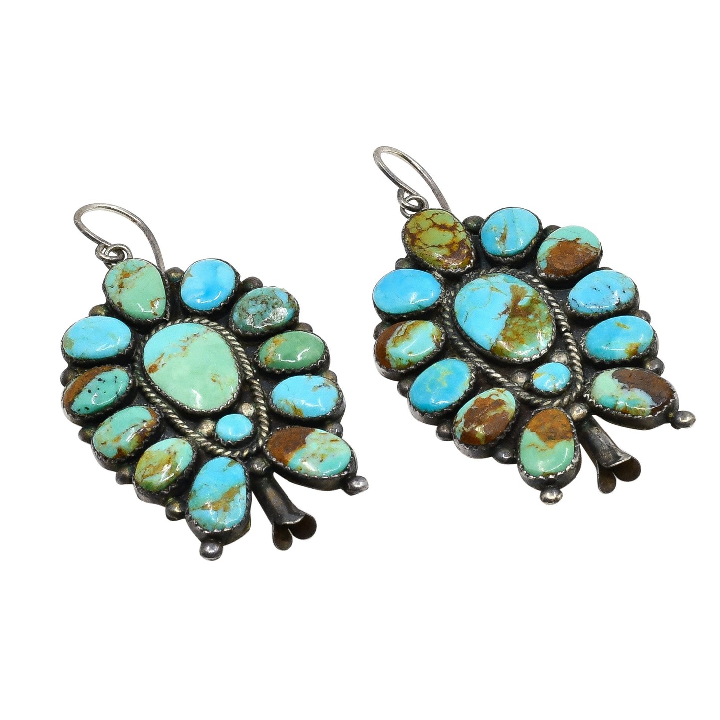 Large Vintage Navajo Turquoise Cluster Earrings - Turquoise & Tufa