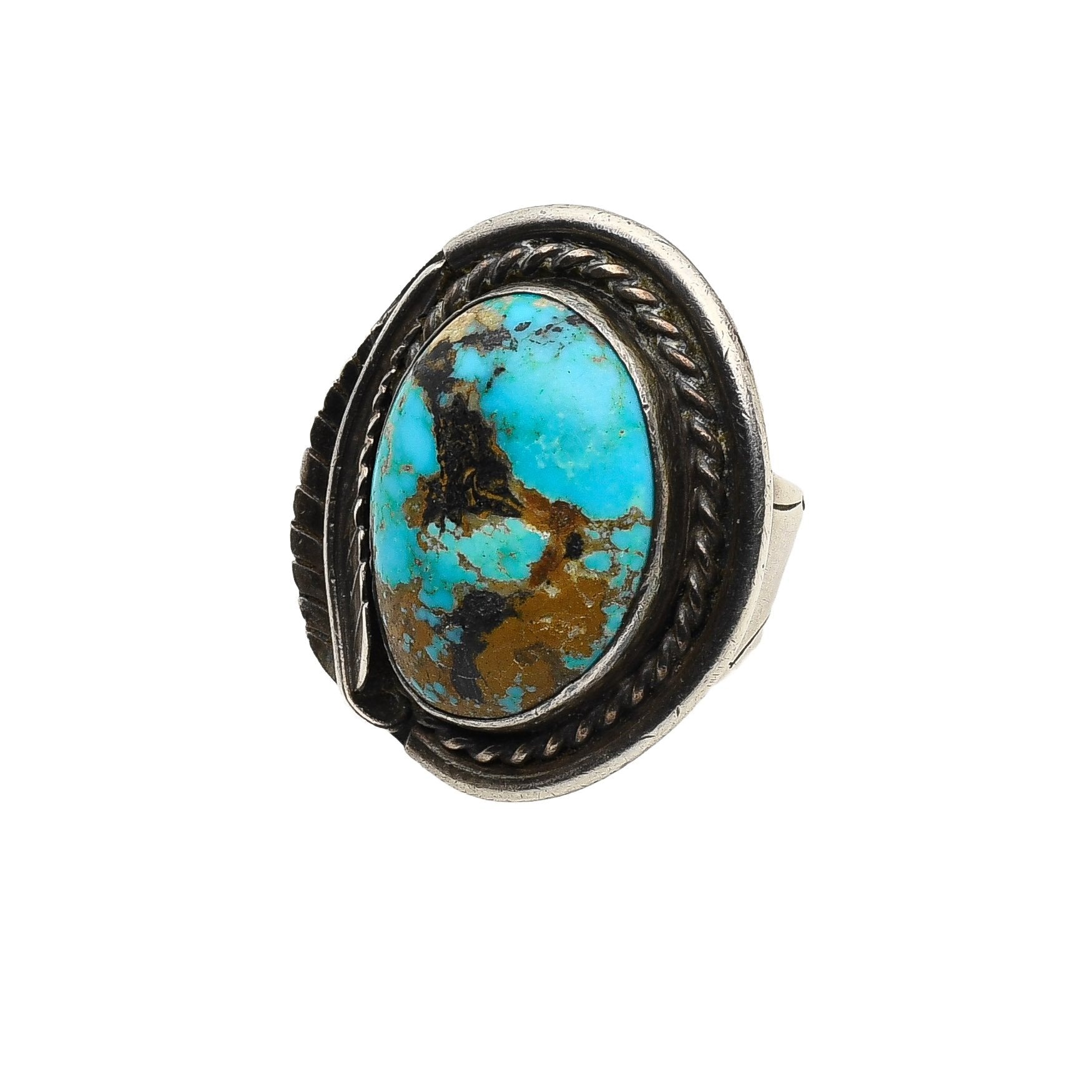 Large Vintage Navajo Turquoise Ring Likely Blue Diamond Stone - Turquoise & Tufa