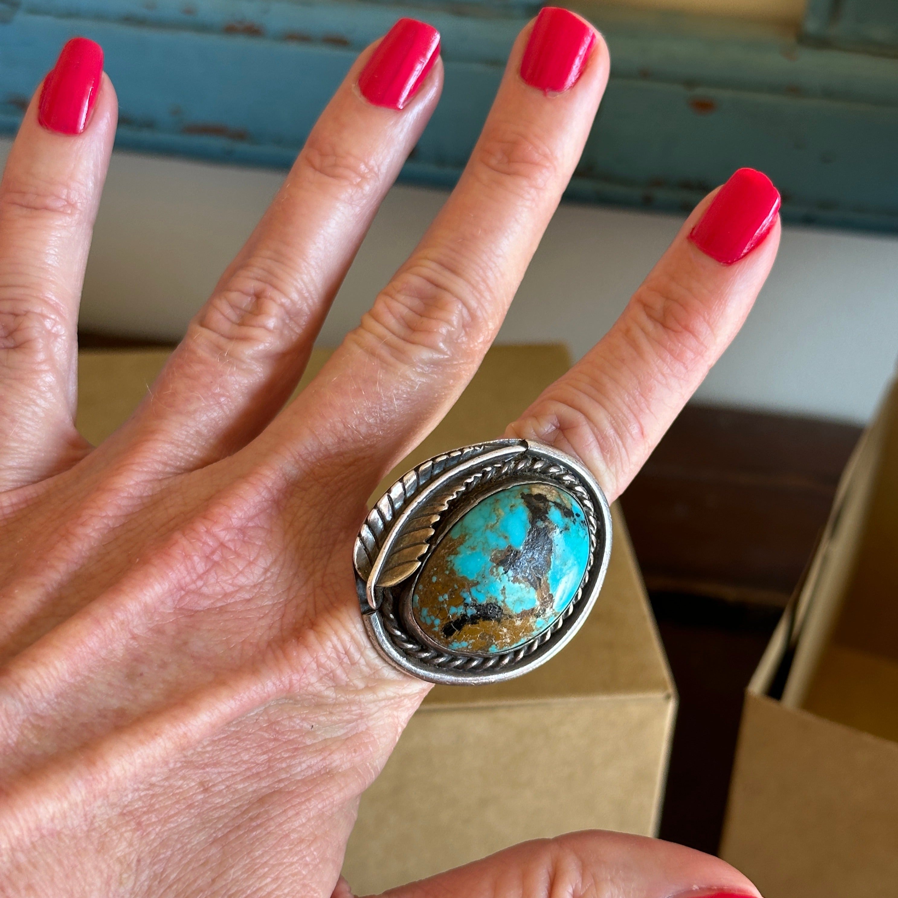 Vintage Native American outlet Large Sterling Silver and Turquoise Ring