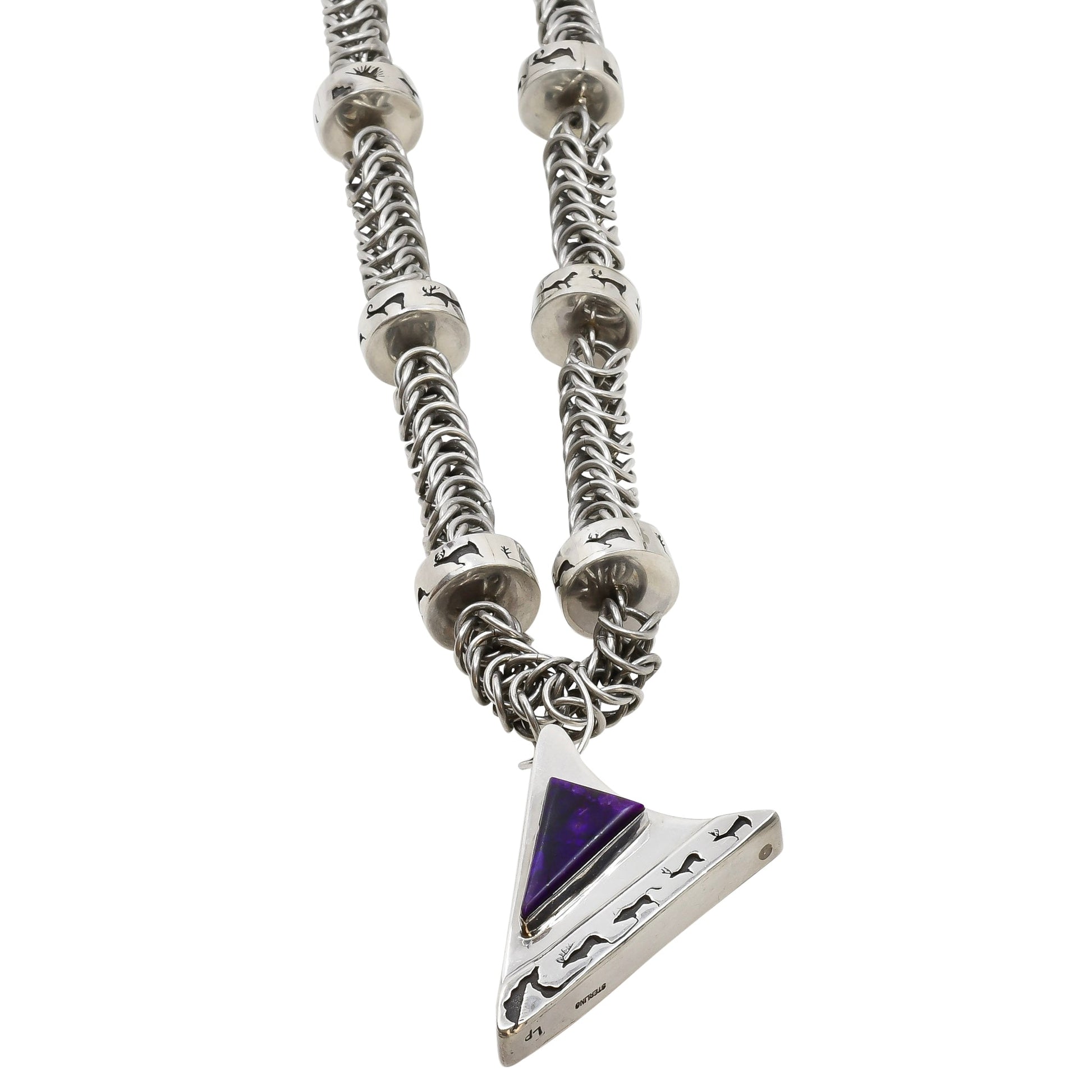 Larry Pacheco Necklace of Silver And Sugilite With Overlay Animal Beads - Turquoise & Tufa