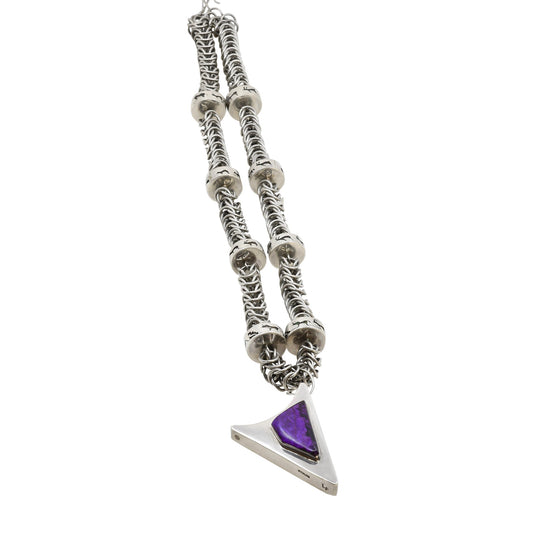 Larry Pacheco Necklace of Silver And Sugilite With Overlay Animal Beads - Turquoise & Tufa