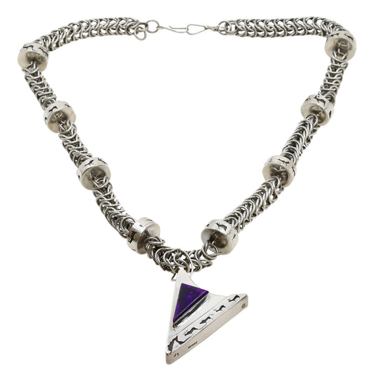Larry Pacheco Necklace of Silver And Sugilite With Overlay Animal Beads - Turquoise & Tufa