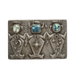 Lee Begay Silver Tufa Cast Buckle With Three Figures and Turquoise - Turquoise & Tufa