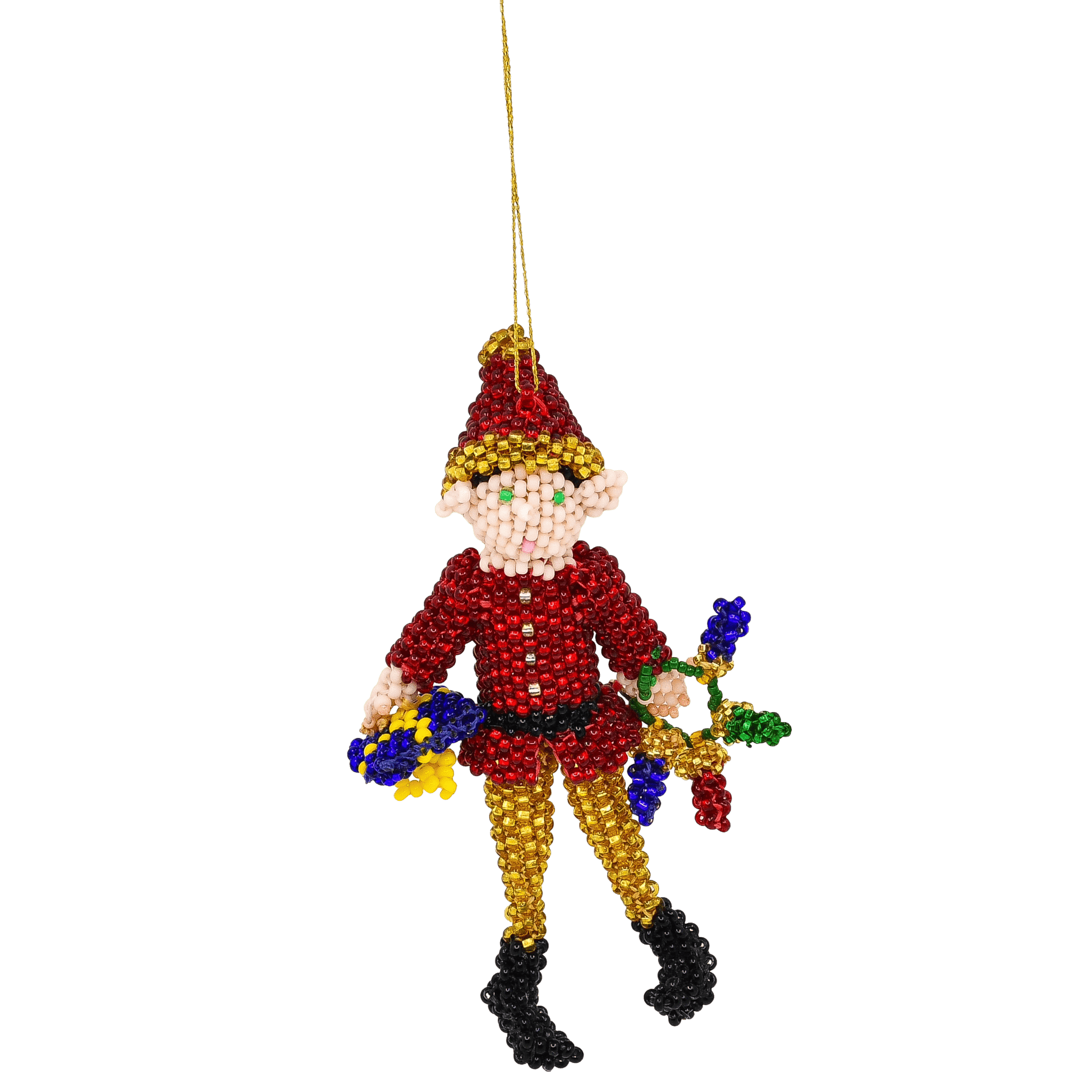 Lorena Laahty Zuni Handbeaded Elf Christmas Ornament - Turquoise & Tufa