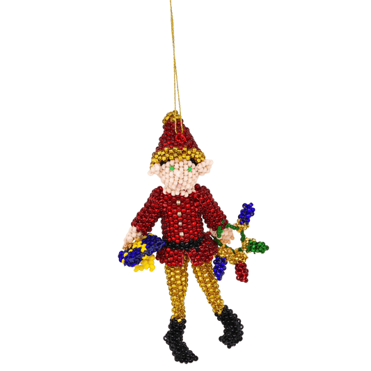 Lorena Laahty Zuni Handbeaded Elf Christmas Ornament - Turquoise & Tufa