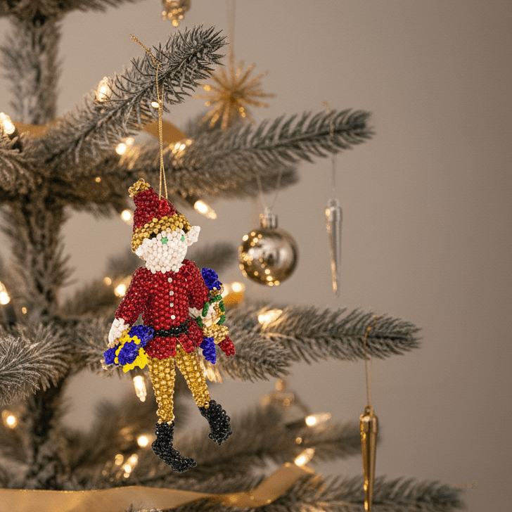 Lorena Laahty Zuni Handbeaded Elf Christmas Ornament - Turquoise & Tufa