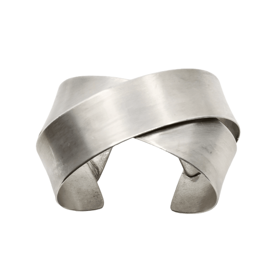 Maria Samora Sterling Silver Bracelet Crisscross Cuff - Turquoise & Tufa