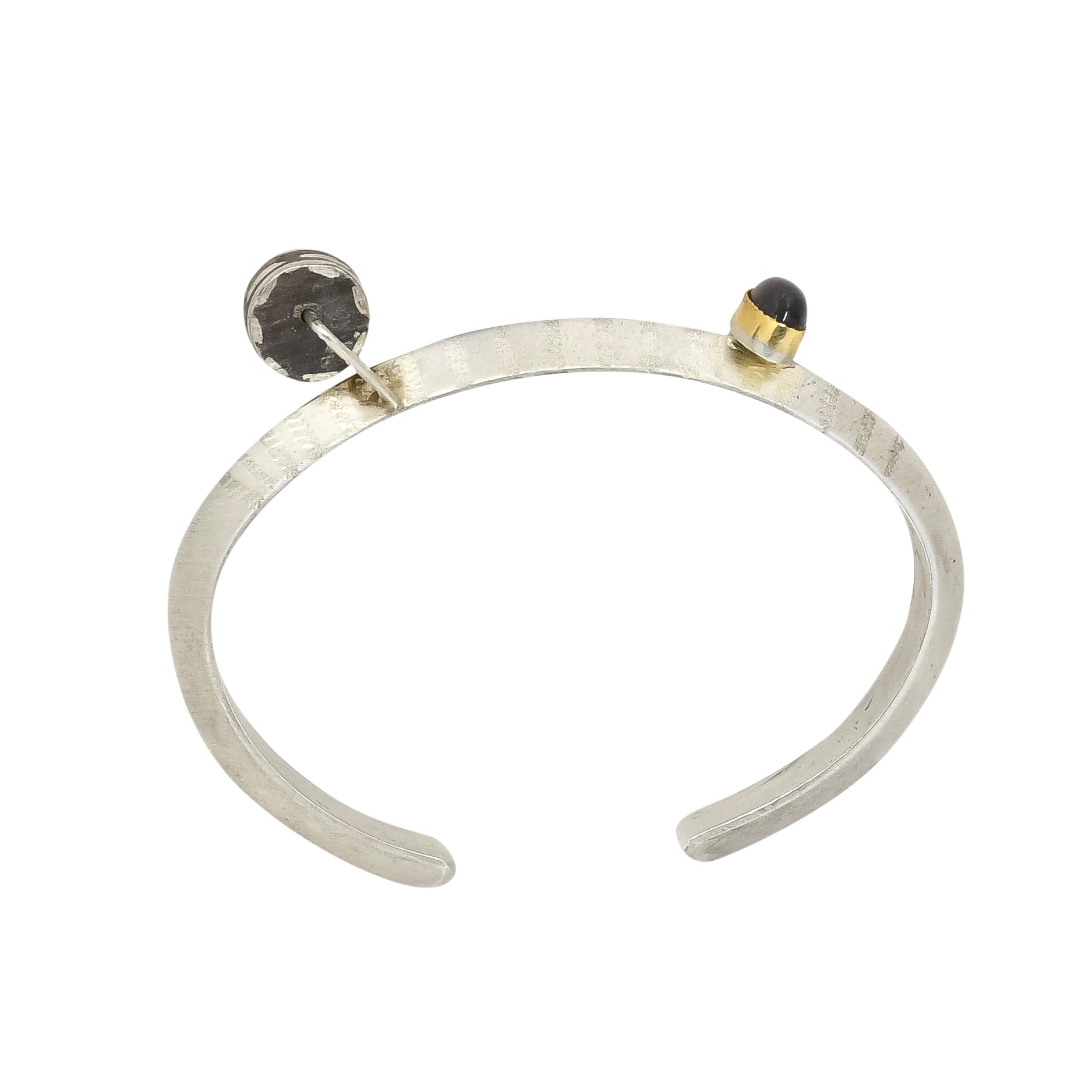 Narrow Silver Bracelet With Garnet and Gold Accents by Shawn Bluejacket - Turquoise & Tufa