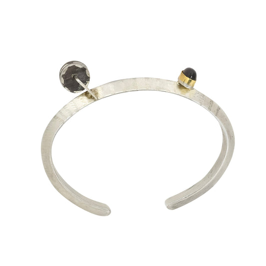 Narrow Silver Bracelet With Garnet and Gold Accents by Shawn Bluejacket - Turquoise & Tufa