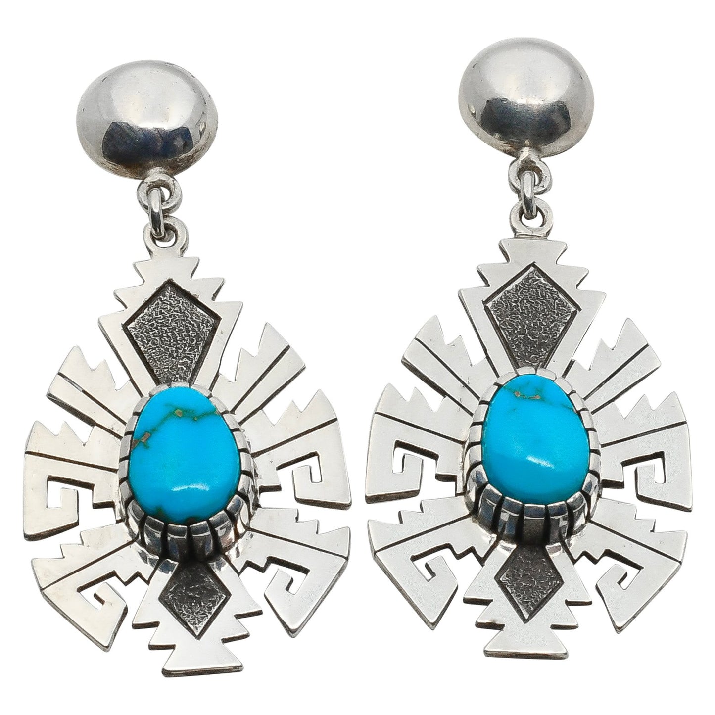 Navajo Alton Bedonie Dangle Earrings of Turquoise and Silver - Turquoise & Tufa