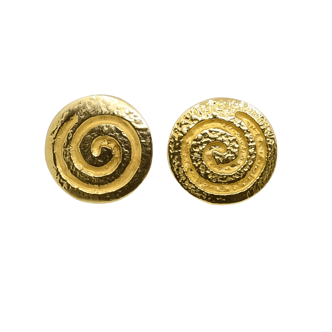 Navajo Arland Ben Earrings of 14k Gold Migration Swirl - Turquoise & Tufa