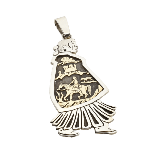 Navajo Overlay Grandmother Pendant by Sam Gray - Turquoise & Tufa